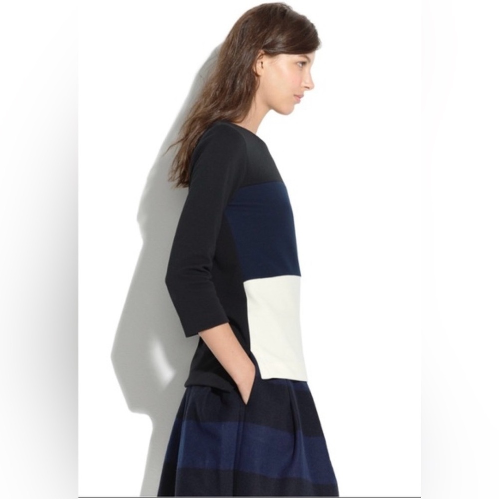 Madewell Ribbed Knit Top Colorblock Shirt XS Gallerist Ponte Back Zip 3/4 Sleeve - Picture 8 of 8